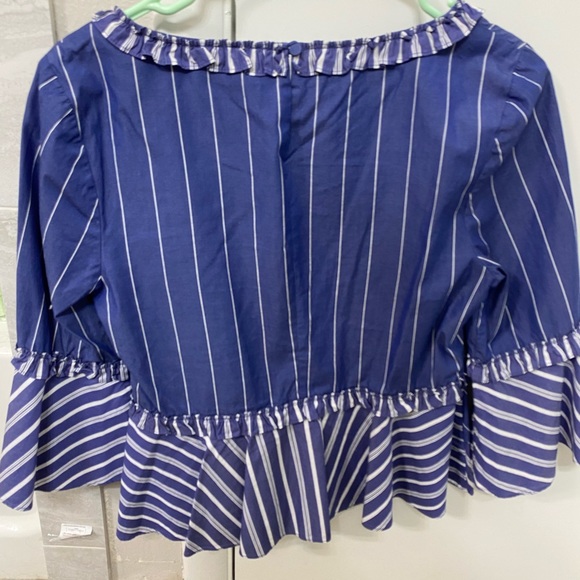 Cinq a Sept Striped V-Neck Peplum top - Picture 2 of 4